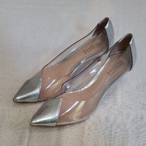 SCHUTZ Silver Clear Pointed Toe Flats